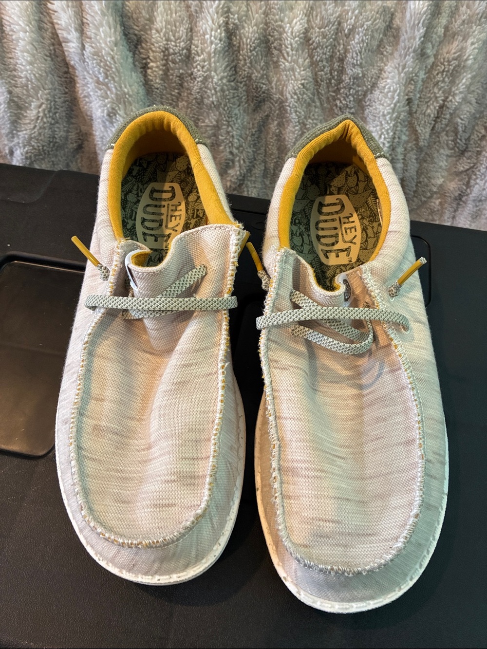 Hey Dude Kids Slip-On Sneakers in Beige with Yellow Trim
